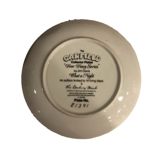 The Garfield Collector Plates “Dear Diary Series” What a Night Danbury Mint - Picture 2 of 2
